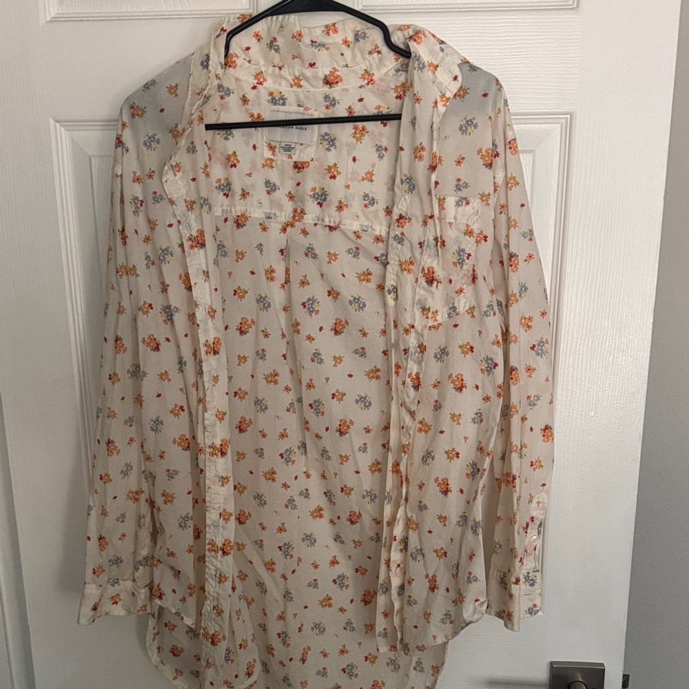 American Eagle Outfitters Floral Blouse - Cream and Orange